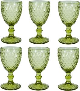 Wholesale Cheap Price Colored Glass Drinkware 300Ml <b>Wine</b> Vintage Crystal Green Diamond Shape Embossed Eco-Friendly <b>Goblet</b> - Product Image 1