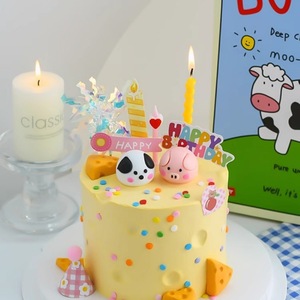 Cartoon Cheesecake Cake Toppers Cute Pig Dog Figurines Birthday Party Decor Reusable Animal Cake Decorations - Product Image 3