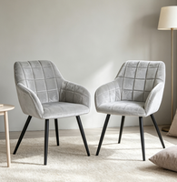 Chaise de salle à manger en velours nordique avec accoudoirs, mobilier de maison, chaise d'appoint rembourrée, pieds en métal noir, chaise d'appoint pour salon