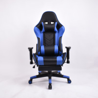 Sedia da Gaming in Pelle Blu Premium con Braccioli 2D Girevoli e Poggiapiedi per Computer