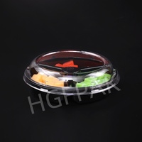 Boîte alimentaire jetable en plastique PET/RPET transparente, écologique, ronde, 160 mm, 3 compartiments, pour fruits, noix, en-cas, salades, à emporter