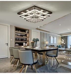 Lampadario Moderno di Lusso in Vetro Trasparente Quadrato/Rettangolare con <span class=keywords><strong>LED</strong></span>, in Acciaio, per Soggiorno, con Telecomando, Plafoniera AC - Product Image 4