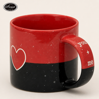 Tasse à café blanche à pois rouges SWT avec bord rouge et soucoupe, vente en gros, mug en céramique pour la Saint-Valentin