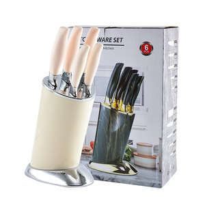 Ensemble de 6 couteaux de cuisine avec bloc à couteaux noir brillant, acier inoxydable de qualité supérieure, manches antidérapants, couteaux pour un usage quotidien en cuisine - Product Image 1