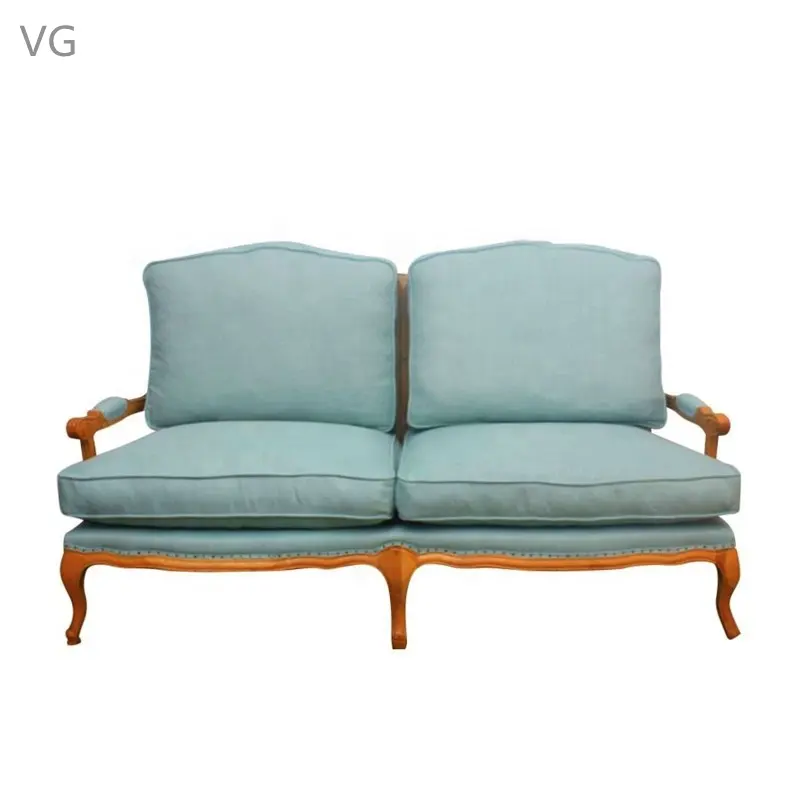 Sofa Klasik Negara Amerika, Set Furnitur Kayu Solid Dua Kursi Sofa Linen Kain Sofa Ruang Tamu