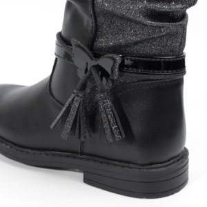 أحذية جلدية سوداء لامعة للفتيات مع ربطة فيونكة وسحاب - Product Image 3