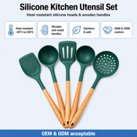 Ustensiles de cuisine en silicone de haute qualité pour la maison, spatule antiadhésive avec manches en bois