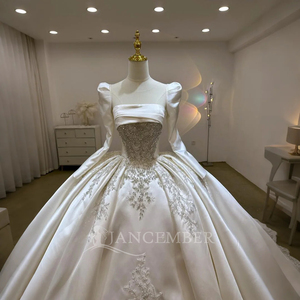 Vestido de Novia de Satén, Vestido de Boda de Lujo con Mangas Largas, Cuello Cuadrado, Vestidos de Novia Personalizados Lsjj50 Jancember - Product Image 2