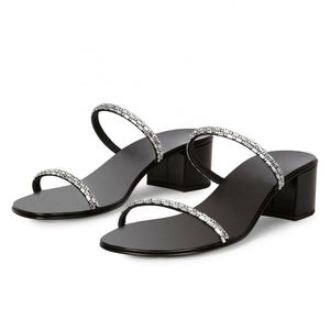 Chaussures de soirée élégantes à talons carrés et bout rond pour femmes, ornées de strass brillants, style mule de luxe - Product Image 1