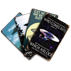 UFO Metal Wall Sign <strong>Vintage</strong> Sci Fi Art Decor Alien Abduction <strong>Poster</strong> for Home Living Room Bedroom Space Theme Decoration - Product Image 1