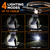 Lampe frontale magnétique rechargeable Brightenlux à angle droit 2-en-1 1500LM USB Type-C IP65 LED pour travail, camping, EDC OEM ODM