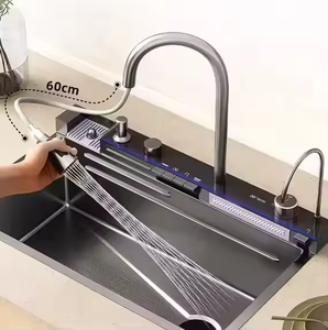 Grand <span class=keywords><strong>robinet</strong></span> d'eau de pluie à fente unique fait à la main pour lavabo à <span class=keywords><strong>double</strong></span> cuvette en acier inoxydable <span class=keywords><strong>double</strong></span> épaissi pour la cuisine à domicile - Product Image 2