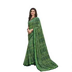 <b>Green</b> <b>Silk</b> Saree With Checkered Pattern Traditional Indian Wedding Wear For Women Floor Length Regular Fit All Seasons - Product Image 1