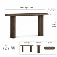 Table console moderne de 72 pouces avec pieds en forme de colonne cannelée, finition bois foncé, table étroite pour entrée, salon et couloir