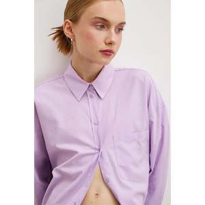 Camisa de Popelina Lila para Mujer, Corte Regular, con Botones, Estilo Minimalista para el Día a Día - Product Image 1