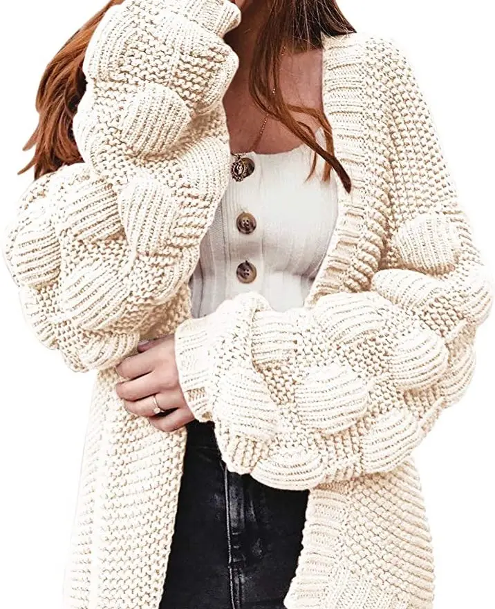 2021 Women's Oversized Cardigan Knitted Cute Thick Sweater Long Pompom Cardigan Sweater