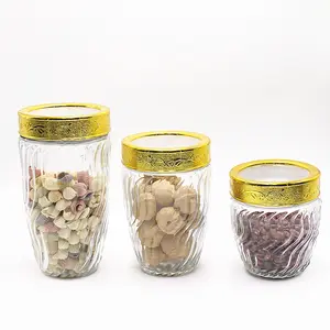 新型供应商宽口玻璃储物罐容器带竹盖的玻璃厨房罐