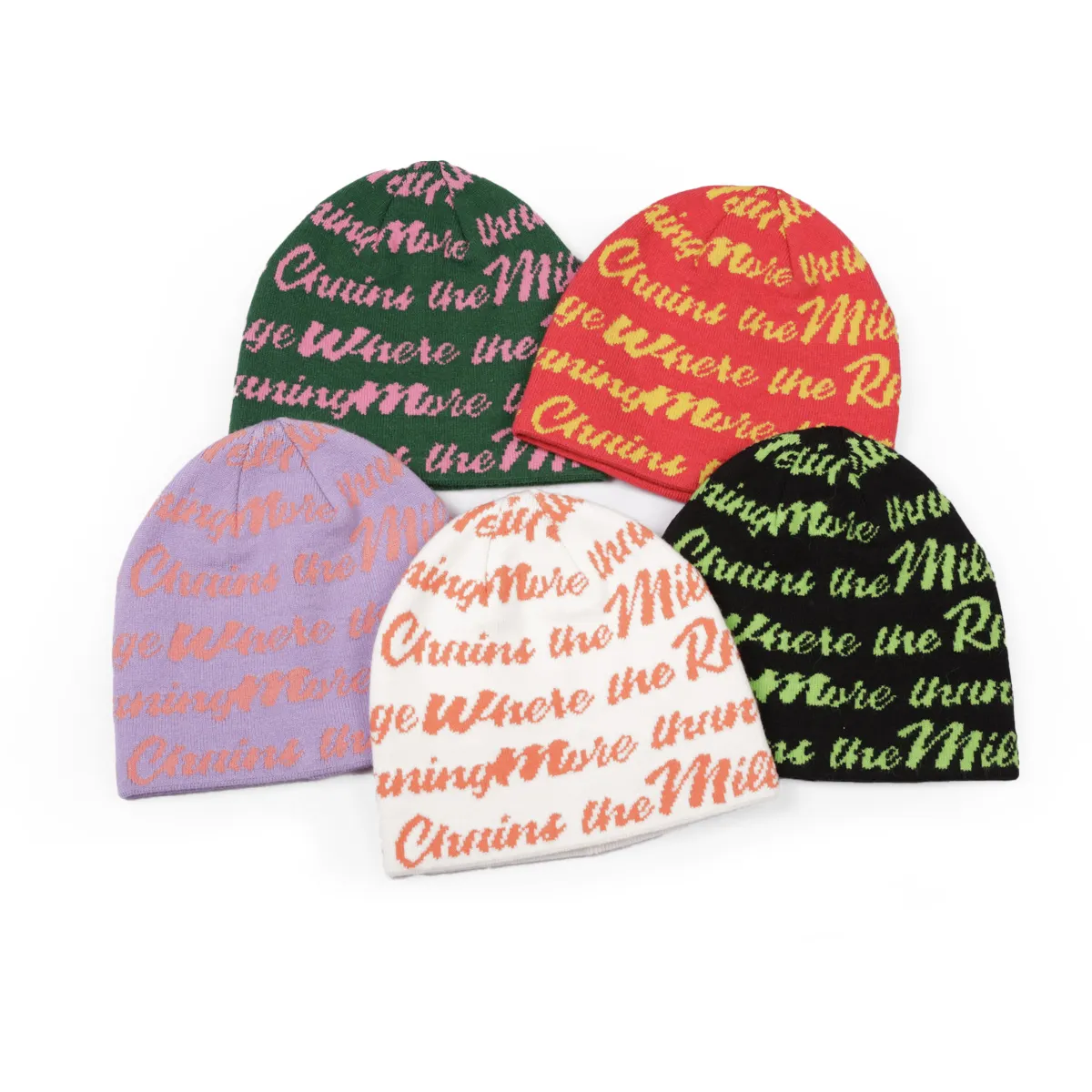 新しいスタイルのアクリルカスタムジャカード刺Embroideryロゴ暖かい冬の帽子プリントビーニー全体