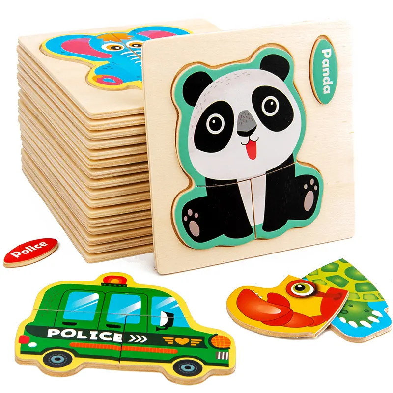 Puzzle 3D in legno cartoon animal intelligence bambini rompicapo educativo bambini tangram forme apprendimento jigsaw toys for baby