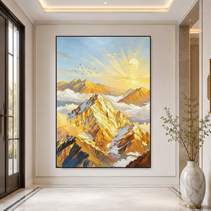 Hand Painted Oil Painting Golden Mountain Landscape Art With <b>Frame</b> Modern Minimalist Living Room Decorative Wall Art - Product Image 4