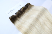 Extensiones de Cabello Humano Virgen Ruso, Color Rubio Degradado con Raíces Oscuras, Alineación de Cutículas, Super Double Drawn (SDD), en Paquetes