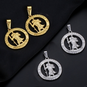 Pendentif breloque personnalisé pour homme en acier inoxydable plaqué or 18 carats, motif ange, <span class=keywords><strong>rose</strong></span>, Saint <span class=keywords><strong>Christophe</strong></span> et billet de dollar américain, pour la fabrication de bijoux - Product Image 1