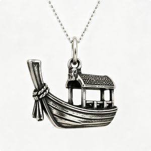 Pendentif bateau plaqué argent avec motif maison, forme irrégulière, figurine souvenir, artisanat en métal moulé - Product Image 6