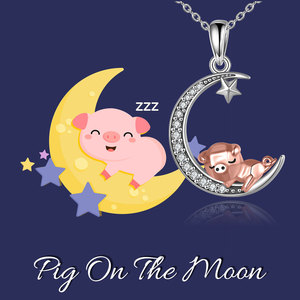 Nuevo diseño 925 plata esterlina dos tonos circón cúbico Luna con estrella cerdo colgante collar - Product Image 6