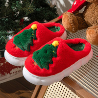 Chaussons d'hiver moelleux pour femmes et filles, design sapin de Noël, plats, style dessin animé, pour la maison, tendance et populaires