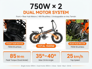 Bicicleta Eléctrica Plegable Vakole CO20 Max AWD con Motor Dual de 750W×2, Sensor de Torque de 960Wh y Shimano 7 - Product Image 2