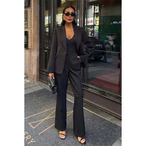 Conjunto de Traje Premium para Mujer, Negro, Manga Larga, Antirarrugas, Elegante, Estilo Otoñal - Product Image 5