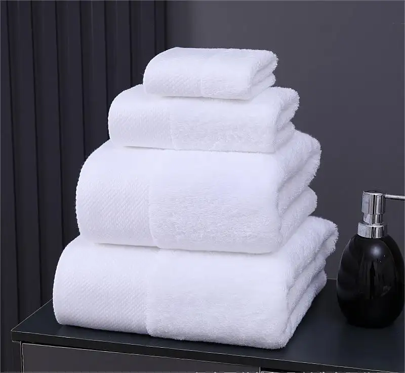 Wholesale Price 100% Cotton White Towels Hand Face Bath Towels Set for Hotel Resort Lodge