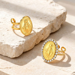 Anillos Religiosos Personalizados al por Mayor, de Acero Inoxidable 316L Antideslustre, con Símbolo de Infinito y Diamantes, Anillos Finos de la Virgen María para Mujeres y Hombres - Product Image 1