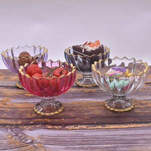 Bán Nóng Cốc Thủy Tinh Trong Suốt Với Sọc Vàng Cho Nước Trái Cây Tráng Miệng Salad Kem - Product Image 6