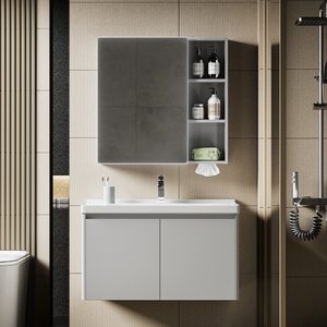 Gabinete de Baño de Aluminio con Lavabo de Cerámica, Espejo LED y Gran Capacidad de Almacenamiento, Estilo Práctico y Totalmente Impermeable - Product Image 2