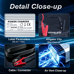 Cargador de batería eléctrico de CC LiFePO4 de 58.4V 10A, cargador inteligente de aluminio de alta potencia para fosfato de hierro y litio de 48V (16S) con pinzas de cocodrilo - Product Image 5