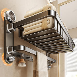 ราวแขวนผ้าขนหนูแบบดูดติดผนัง 60 ซม. 4 ราว ชั้นวางของในห้องน้ำทันสมัย พร้อมราวแขวน วัสดุ ABS อลูมิเนียม และเหล็ก - Product Image 2