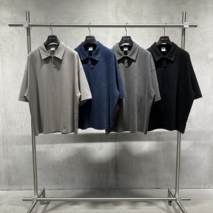 T-shirt à manches courtes, style boxy, col polo rétro vieilli, décontracté et ample - Product Image 1