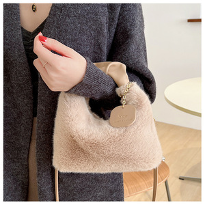 <span class=keywords><strong>Sac</strong></span> à main en <span class=keywords><strong>fausse</strong></span> <span class=keywords><strong>fourrure</strong></span> pour femme, <span class=keywords><strong>petit</strong></span> <span class=keywords><strong>sac</strong></span> à bandoulière zippé, <span class=keywords><strong>sac</strong></span> fourre-tout décontracté demi-lune, style Hobo - Product Image 3