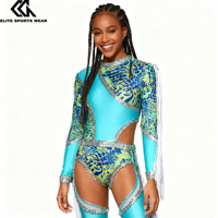 Tenue de majorette bleue, uniforme de majorette, tenue de majorette avec paillettes et franges, uniforme de majorette
