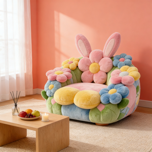 Canapé italien de luxe adorable en forme de lapin, siège rembourré avec motif floral, mousse haute densité, fauteuil individuel - Product Image 1