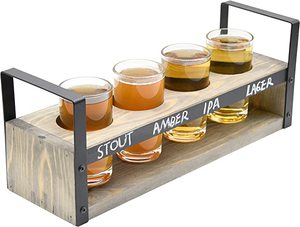 Estante para servir muestras de <span class=keywords><strong>cerveza</strong></span> de madera encalada rústica con paneles de pizarra Juego de vuelo de <span class=keywords><strong>cerveza</strong></span> de madera Vasos Cubos de hielo Tinas de bebidas - Product Image 2