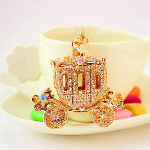 Unisex Luxury Rhinestones Metal <b>Anime</b> Promotional Accessories Fine Cartoon Cute Pumpkin Wagon <b>Keychain</b> - Product Image 6