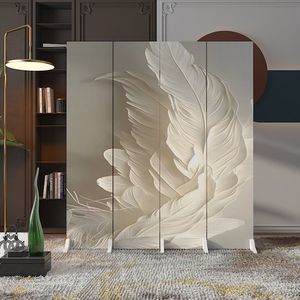 Modern Feather Print Floor Partition Panel Room Divider Standing <b>Screen</b> for Living Room Bedroom Salon Decor - Product Image 1