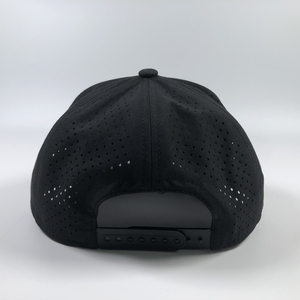 OEM 100% di vendita calda in poliestere strutturato di colore solido nero Design personalizzato con logo <span class=keywords><strong>PV</strong></span> taglio Laser 5 fori pannello cappellino da Baseball - Product Image 5