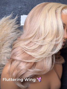 Parrucca Frontale in Pizzo HD 13x6 con Attaccatura a M, Effetto Stratificato <span class=keywords><strong>Oro</strong></span> Rosa, Capelli Umani, Senza Colla, Pre-Pizzicata, Aspetto Naturale - Product Image 2
