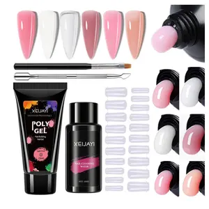 Kit de cola para extensão de unhas, 15ml, esmalte gelatinoso com lixa para unhas, filtro de pele morta, empurrador e limpador para manicure DIY, 5 unidades