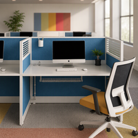 Poste de travail modulaire pour 4 personnes avec armoire de rangement, idéal pour les espaces de travail ouverts