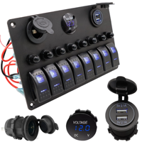 Panneau de commutation à bascule LED 8 gangues avec disjoncteurs, port USB, voltmètre, prise allume-cigare, tableau électrique pour bateau 12V-24V