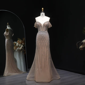 Robe de soirée sirène élégante <span class=keywords><strong>rose</strong></span> poudré pour femme, idéale pour mariage et soirée formelle, taille naturelle, broderie de cristaux, style arabe Lsz003 - Product Image 2